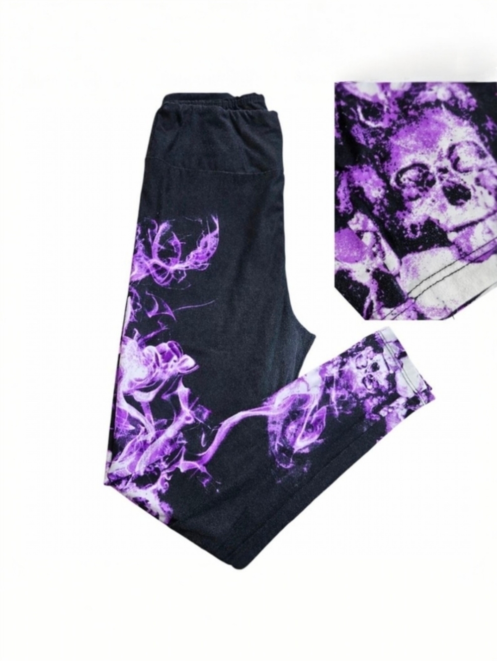 LuLaRoe One Size Black Purple Smoke Skull Leggings